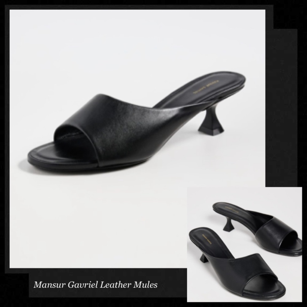 MANSUR GAVRIEL Black Leather Open Toe Kitten Heel Mules